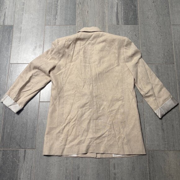 ZARA Oversized Linen Blend Longline Blazer Neutral Beige Tan Size Medium - Picture 7 of 12